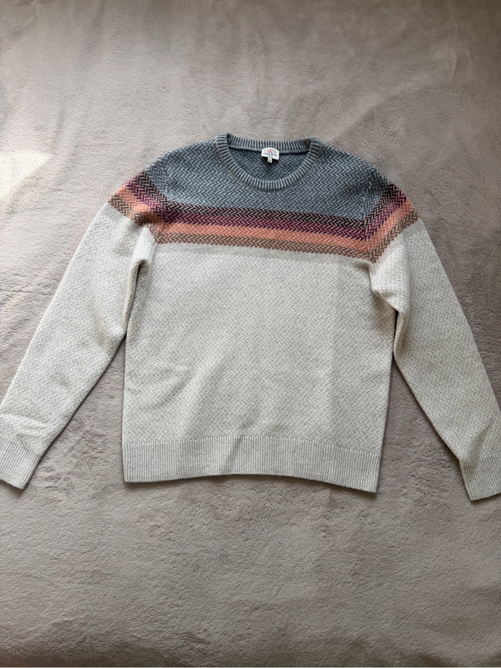 Faherty Men’s 100% Wool Herringbone Stripe Crewneck Sweater Size L